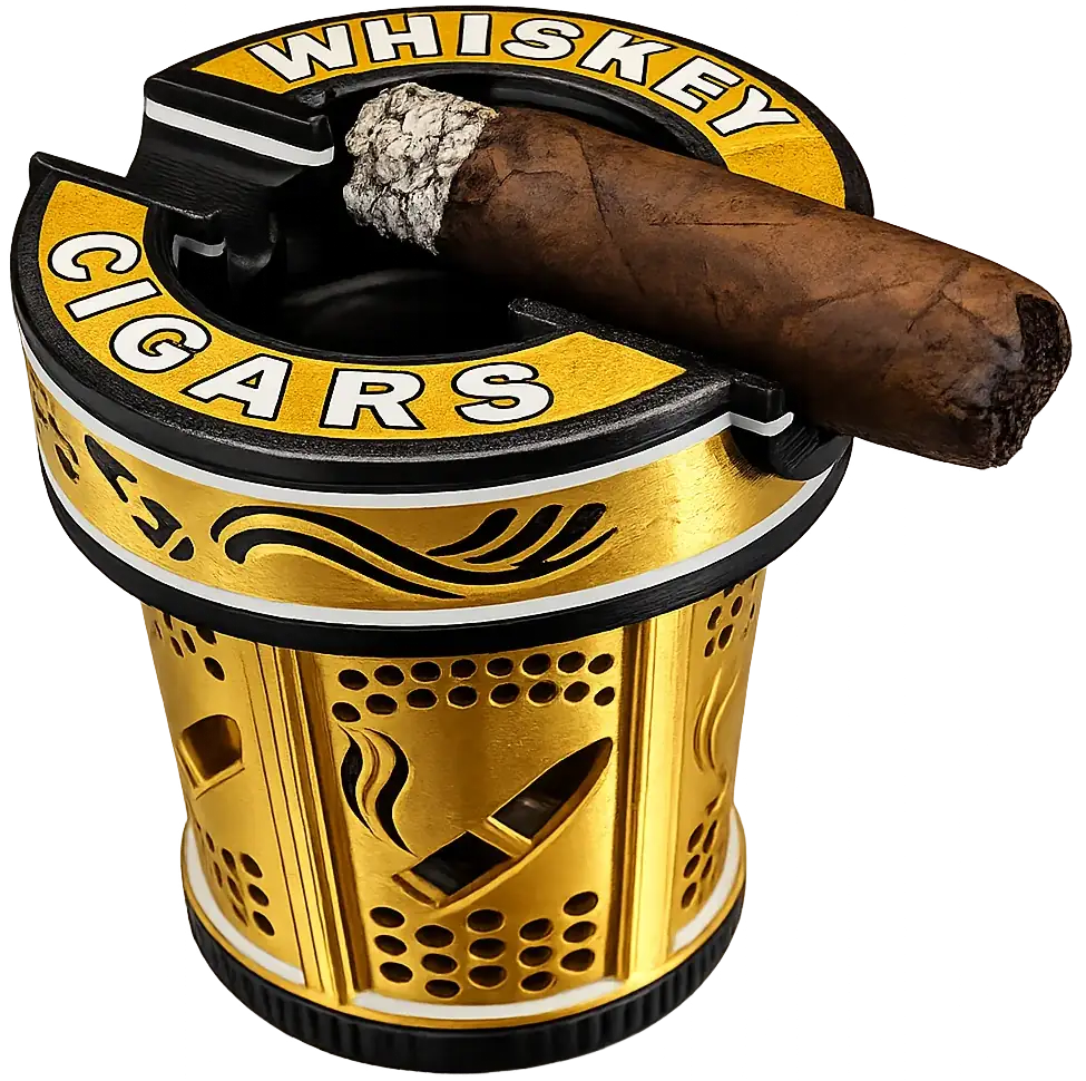 Glass Traveler with a cigar resting across the integrated ashtray